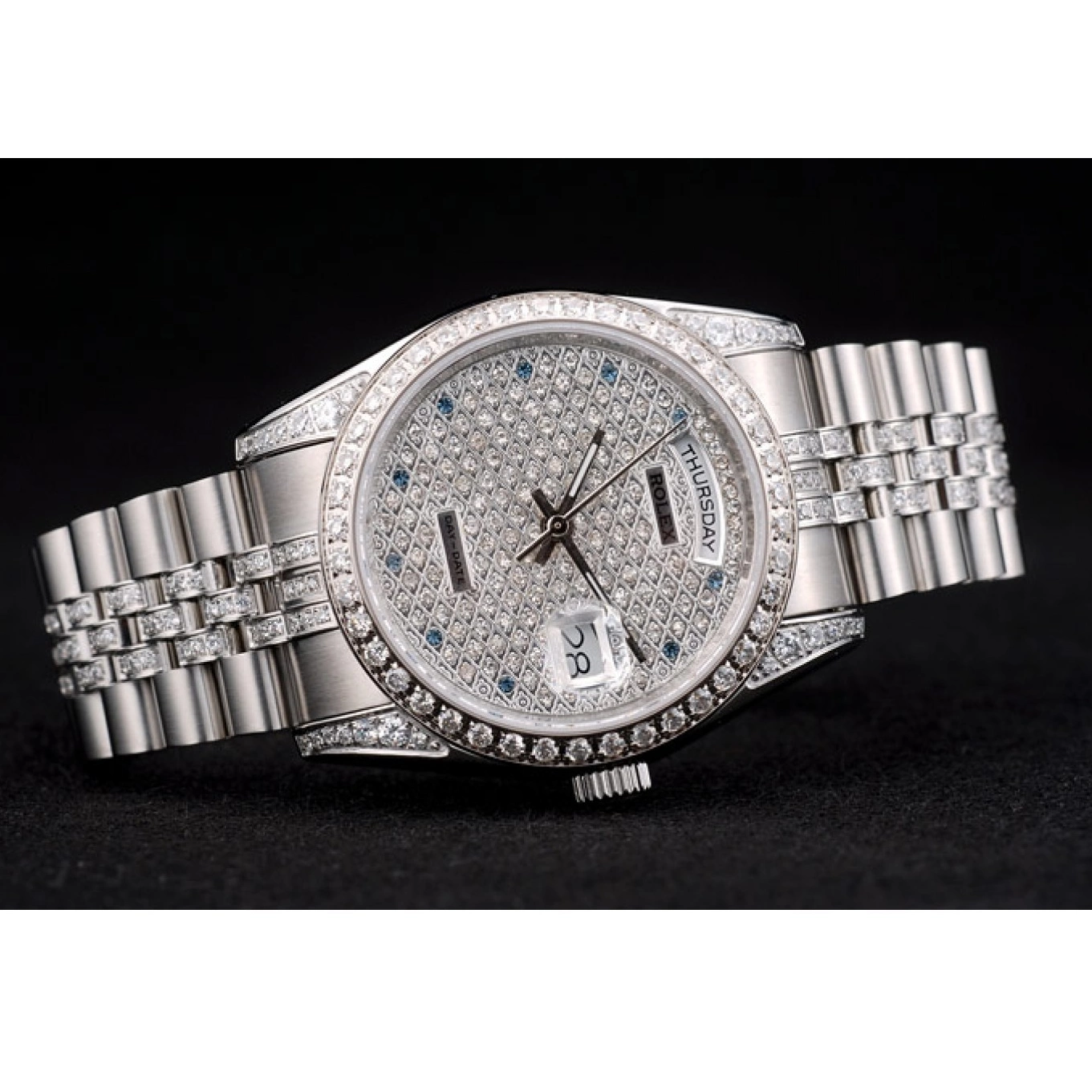 Rolex copies cheap Diamond Dial DayDate Bracelet Diamond 41985 Stainless Plated Plated Rolex Steel 0604